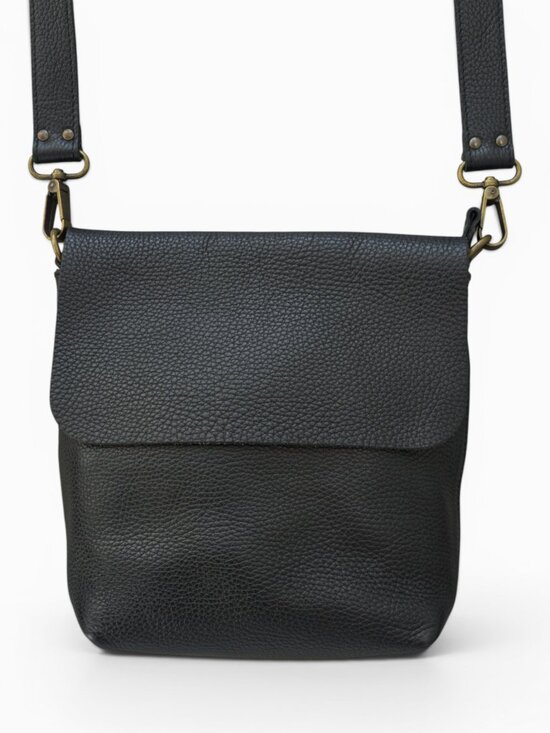 11600 Leather Goods Handbags - 11600 Leather Goods Black Pebbled Leather Crossbody, Made in Spain